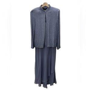 Vintage SET 90s Alex Evenings Lavender Glitter Dress / Overcoat Size 12